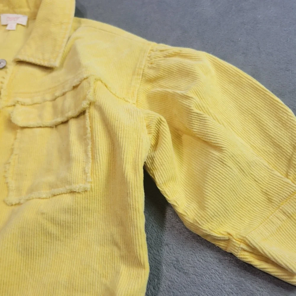 ODDY Kids Corduroy Jacket Girls‎ XL Yellow Shacket Raw Hem Puff Sleeve UJ15271K